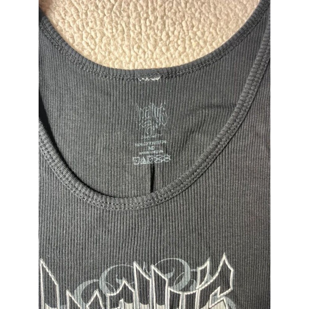 Wallys Black Ribbed Graffiti Tank Top Cotton Womens Medium - Picture 3 of 5